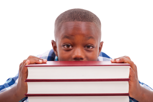 African,American,School,Boy,With,Stack,A,Book,,Isolated,On